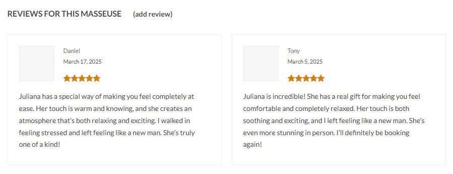 Reviews of Juliana's massage services