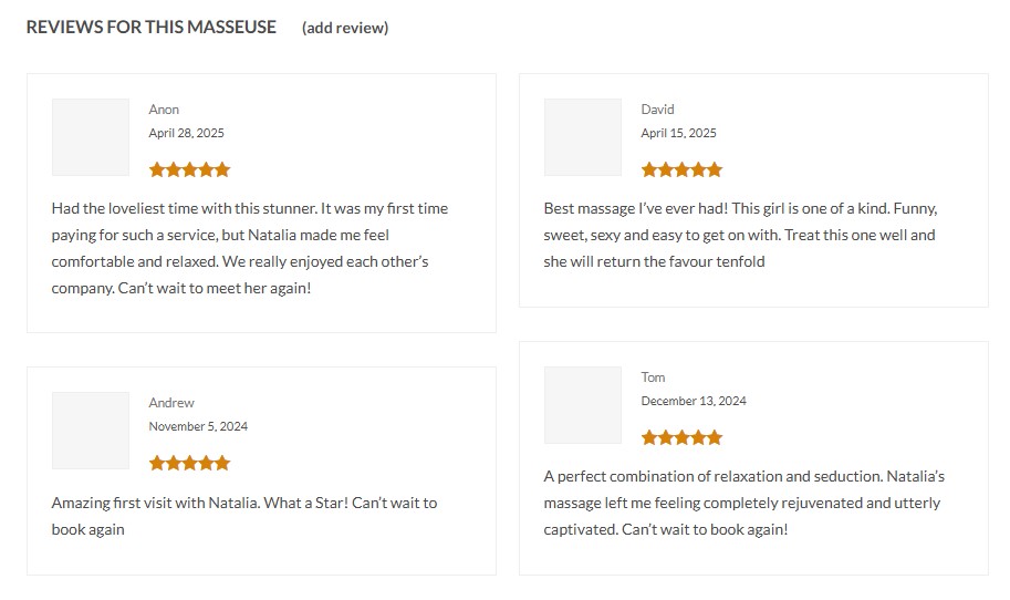 Reviews of Natalia's massage service 