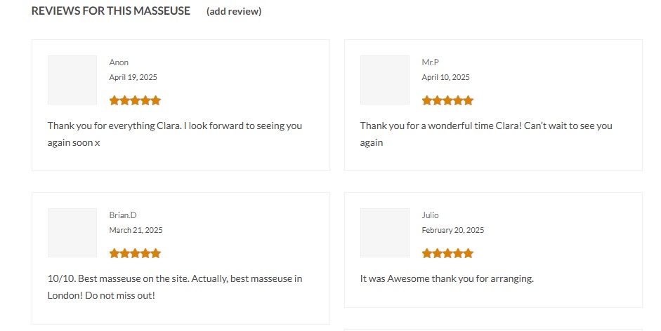 Reviews of Clara's massage service 